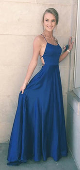 Satin Spaghetti Straps A-line Simple Long Prom Dress, Party Dresses